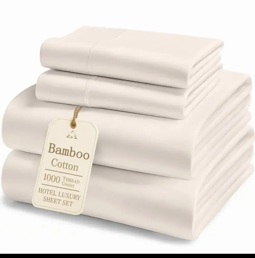 Bamboo, Cotton 1000 Thread Count Sheets, Twin-Size, In Beige New In Package